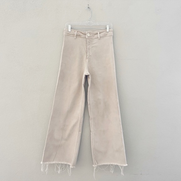 Zara The Marine Wide Leg Jeans 8 Tan Denim Stretch Casual High Rise Minimalist - Picture 6 of 12